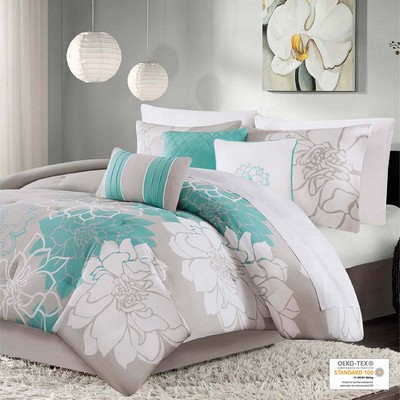 Olliix Lola Printed Cotton Sateen Comforter Set Aqua