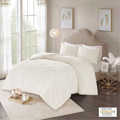 Olliix Laetitia 2 Piece Cotton Chenille Comforter Set Off-White