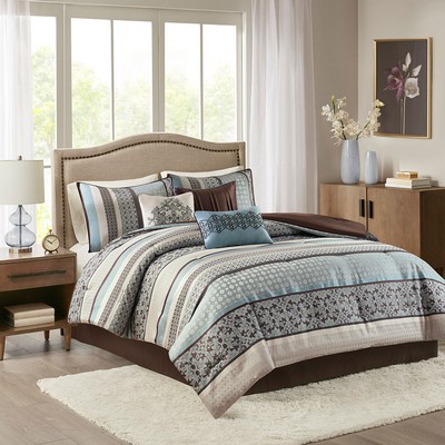 Olliix Princeton 7 Piece Comforter Set Blue