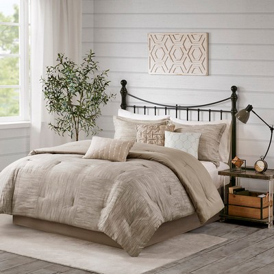 Olliix Walter 7 Piece Printed Seersucker Comforter Set Taupe