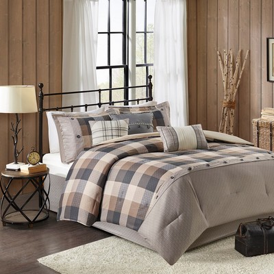 Olliix Ridge 7 Piece Herringbone Comforter Set Neutral