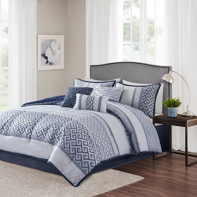 Olliix Bennett 7 Piece Jacquard Comforter Set Navy