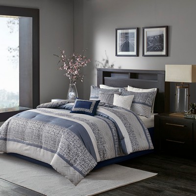 Olliix Rhapsody 7 Piece Jacquard Comforter Set Navy