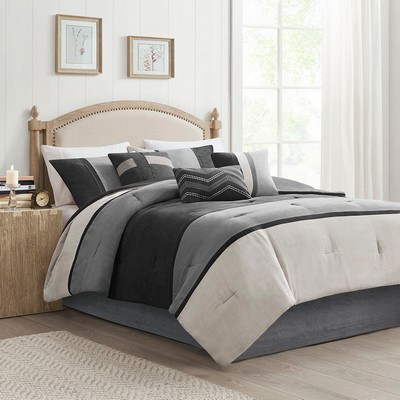 Olliix Palisades 7 Piece Faux Suede Comforter Set Black