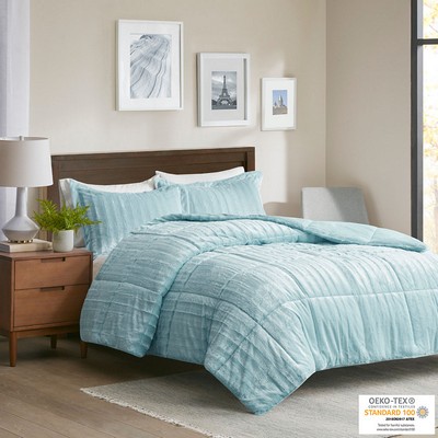 Olliix Duke Faux Fur Comforter Mini Set Aqua