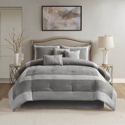 Olliix Dax 7 Piece Microsuede Comforter Set Gray