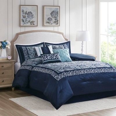 Olliix Whitney 7 Piece Jacquard Comforter Set Navy