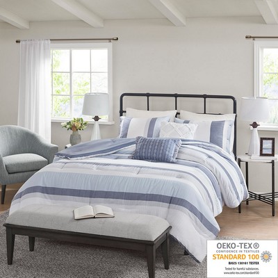 Olliix Allegany 5 Piece Jacquard Comforter Set Blue