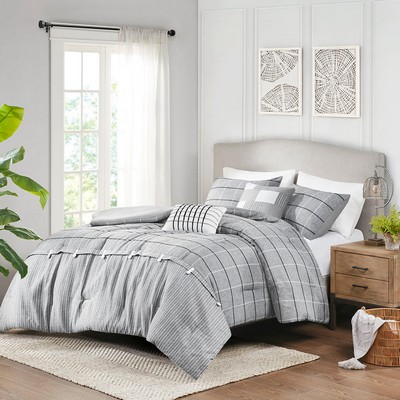 Olliix Bryson 5 Piece Faux Linen Jacquard Comforter Set Gray