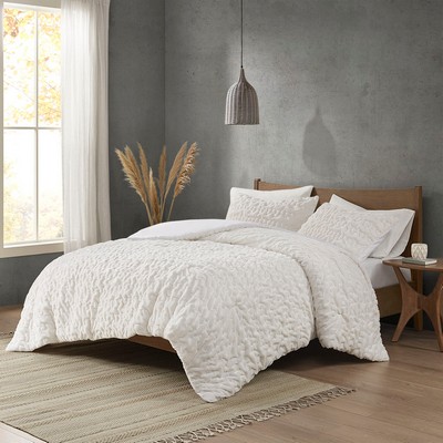 Olliix Blair Ruched Fur Down Alternative Comforter Set Ivory