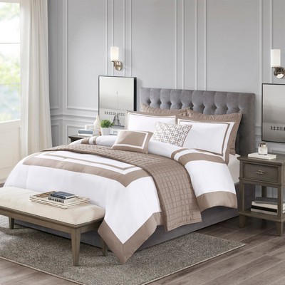 Olliix Heritage 8 Piece Comforter and Quilt Set Collection Taupe