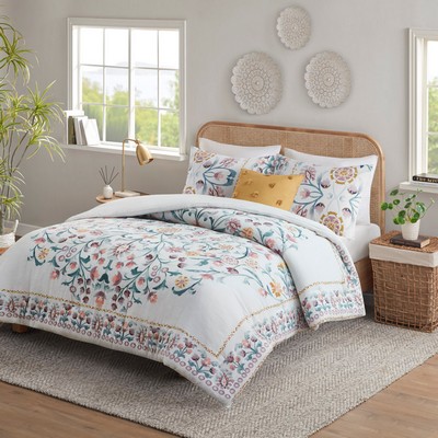 Olliix Gemma 4 Piece Floral Comforter Set with Throw Pillow White/Multi