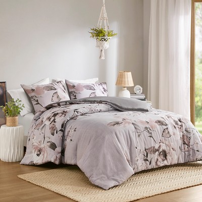 Olliix Neko 3 Piece Floral Printed Comforter Set Lilac