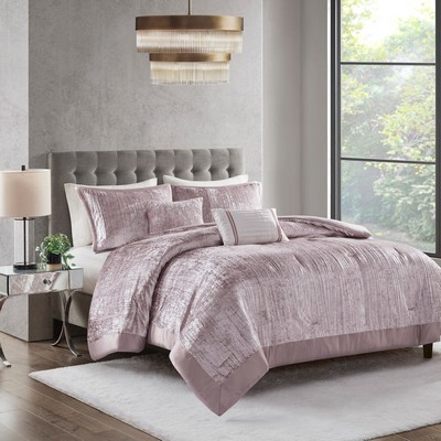 Olliix Lee 5 Piece Crinkle Velvet Comforter Set Blush