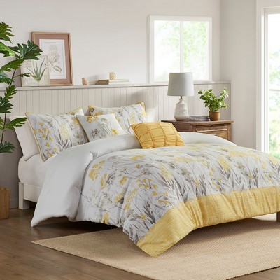 Olliix Prairie 5 Piece Seersucker Comforter Set with Throw Pillows Yellow