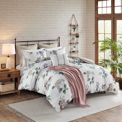 Olliix Zennia 7 Piece Printed Seersucker Comforter Set with Throw Blanket Taupe/Blush