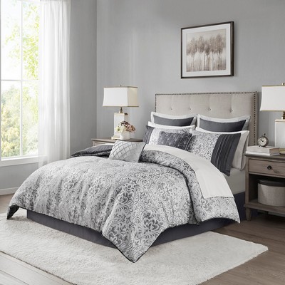 Olliix Emilia 12 Piece Jacquard Comforter Set with Bed Sheets Silver