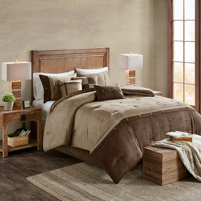 Olliix Boone 7 Piece Faux Suede Comforter Set Brown