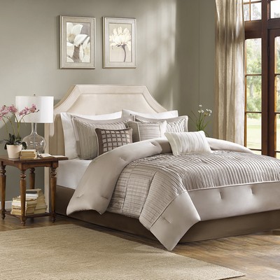 Olliix Trinity 7 Piece Polyester Charmeuse Comforter Set Taupe