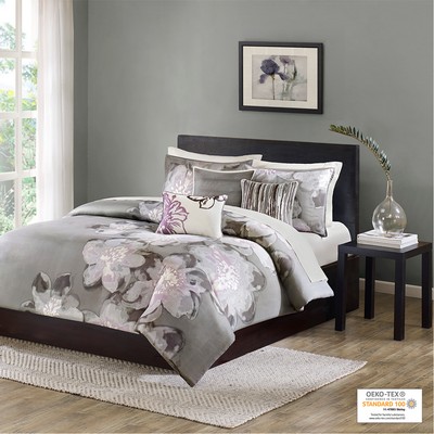 Olliix Serena 6 Piece Printed Duvet Cover Set Grey