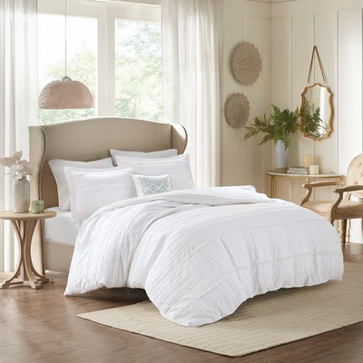 Olliix Celeste 4 Piece Microfiber 2-in-1 Duvet Set White