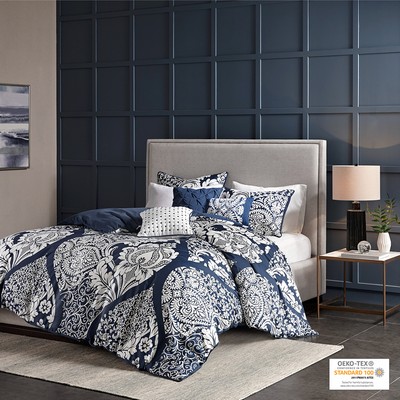 Olliix Vienna 6 Piece Printed Duvet Cover Set Indigo