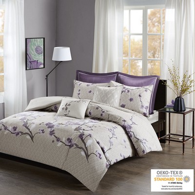 Olliix Holly 7 Piece Cotton Duvet Cover Set Purple/Taupe