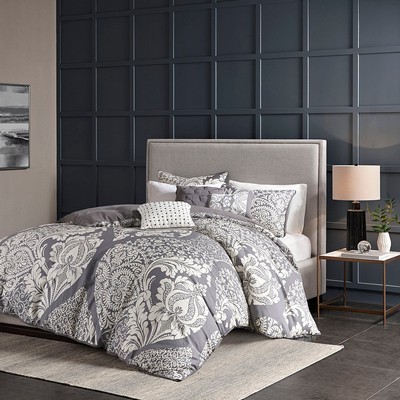 Olliix Vienna 6 Piece Printed Duvet Cover Set Grey