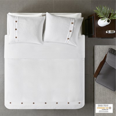 Olliix Finley 3 Piece Cotton Waffle Weave Duvet Cover Set White