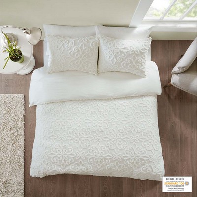 Olliix Sabrina 3 Piece Tufted Cotton Chenille Duvet Cover Set Off-White