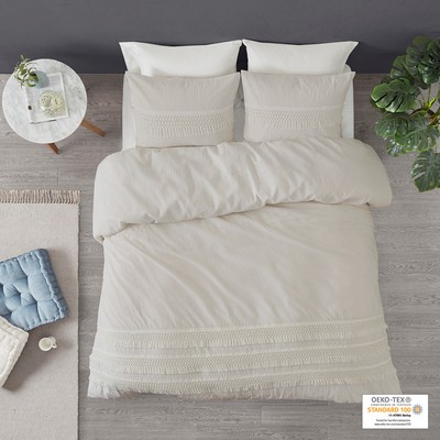 Olliix Amaya 3 Piece Cotton Seersucker Duvet Cover Set Ivory