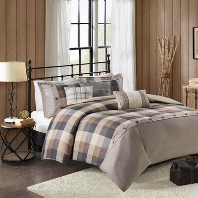 Olliix Ridge 6 Piece Herringbone Duvet Cover Set Neutral