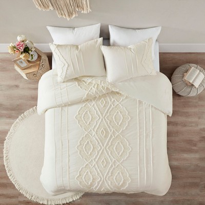 Olliix Margot 3 Piece Cotton Duvet Cover Set Off-White