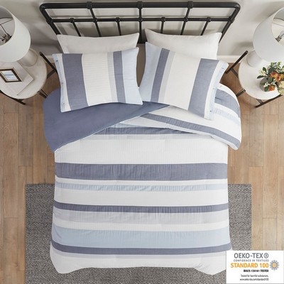 Olliix Allegany 3 Piece Jacquard Duvet Cover Set Blue