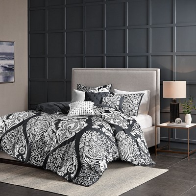 Olliix Vienna 6 Piece Printed Duvet Cover Set Black