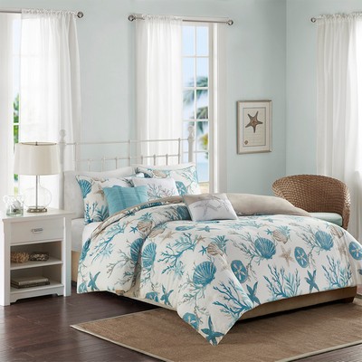 Olliix Pebble Beach 6 Piece Cotton Sateen Duvet Cover Set Aqua