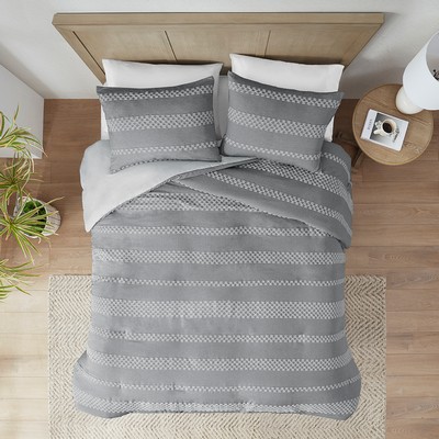 Olliix Drew 3 Piece Clipped Jacquard Duvet Cover Set Gray