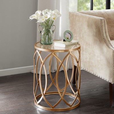 Olliix Arlo Metal Eyelet Accent Table Gold/Glass