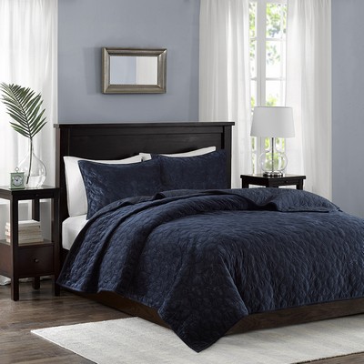 Olliix Harper 3 Piece Velvet Quilt Set Navy