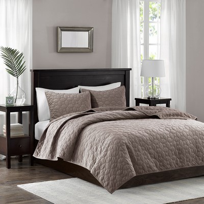 Olliix Harper 3 Piece Velvet Quilt Set Taupe