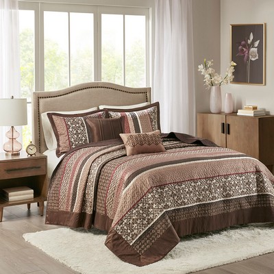 Olliix Princeton 5 Piece Reversible Jacquard Bedspread Set Red