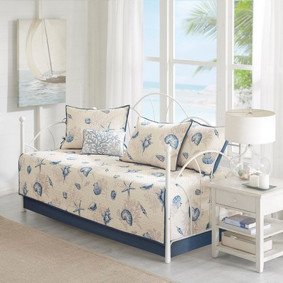 Olliix Bayside 6 Piece Reversible Printed Microfiber Daybed Cover Set Blue