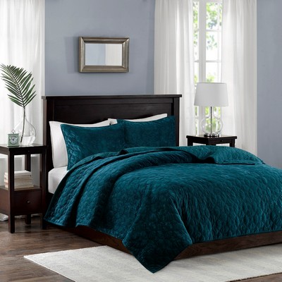 Olliix Harper 3 Piece Velvet Quilt Set Teal