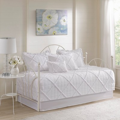 Olliix Rosie 6 Piece Daybed Cover Set with Bedskirt and Throw Pillow White