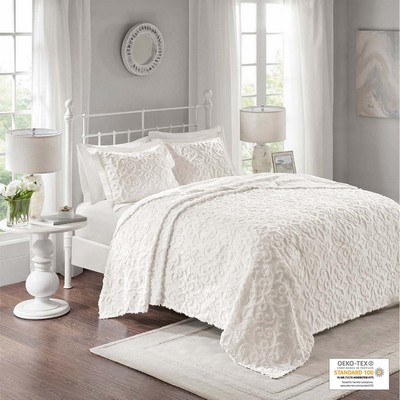 Olliix Sabrina 3 Piece Tufted Cotton Chenille Bedspread Set Off-White