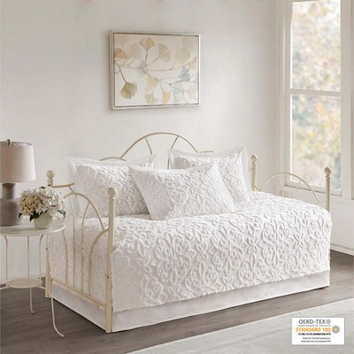 Olliix Sabrina 5 Piece Tufted Cotton Chenille Daybed Set Off-White