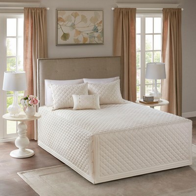 Olliix Breanna 4 Piece Cotton Reversible Tailored Bedspread Set Ivory