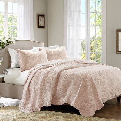 Olliix Tuscany 3 Piece Reversible Scalloped Edge Quilt Set Blush