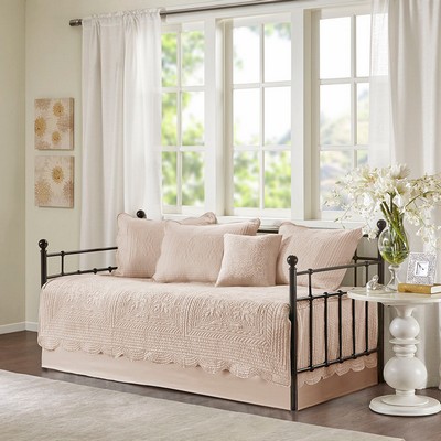 Olliix Tuscany 6 Piece Reversible Scalloped Edge Daybed Cover Set Blush