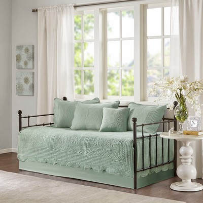 Olliix Tuscany 6 Piece Reversible Scalloped Edge Daybed Cover Set Seafoam